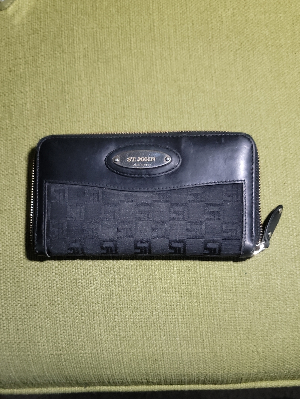 St. John Black Vintage Zip-Around Logo Canvas Wallet